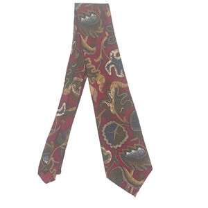 Isaac Zelcer 100% Silk Tie Made In Italy Burgundy Paisley Abstract Mens Necktie